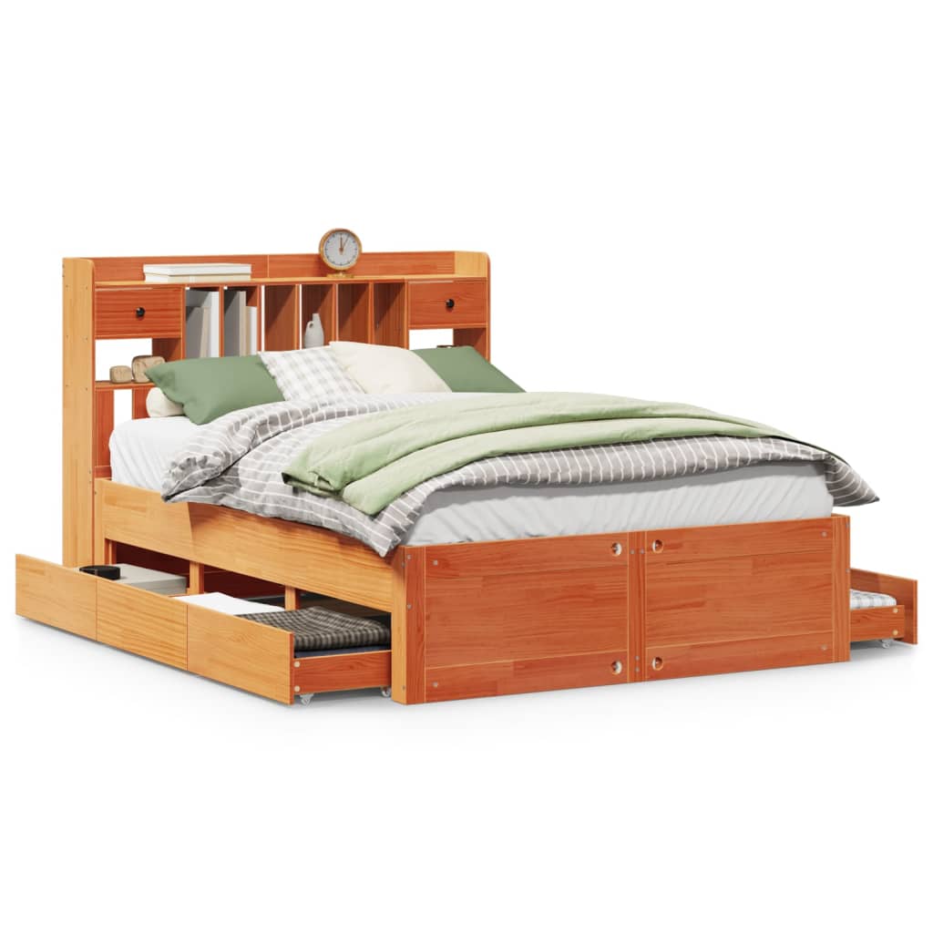 vidaXL Bookcase Bed without Mattress Wax Brown 150x200 cm 2