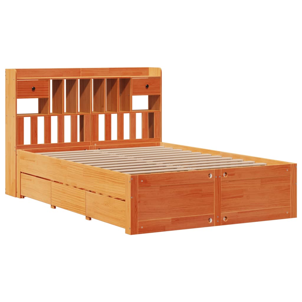 Bookcase Bed without Mattress Solid Wood Pine Wax brown 150 cm