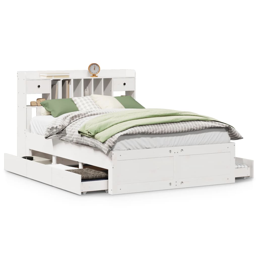 vidaXL Bookcase Bed without Mattress White 140x200 cm Solid Wood Pine 2