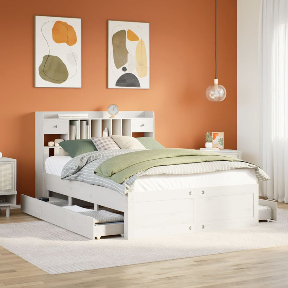 vidaXL Bookcase Bed without Mattress White 140x200 cm Solid Wood Pine