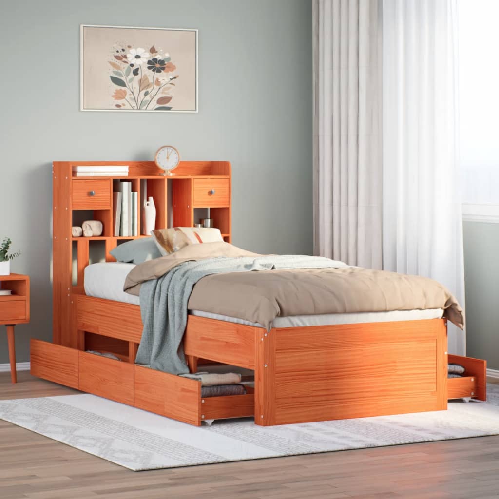 vidaXL Bookcase Bed without Mattress Solid Wood Pine