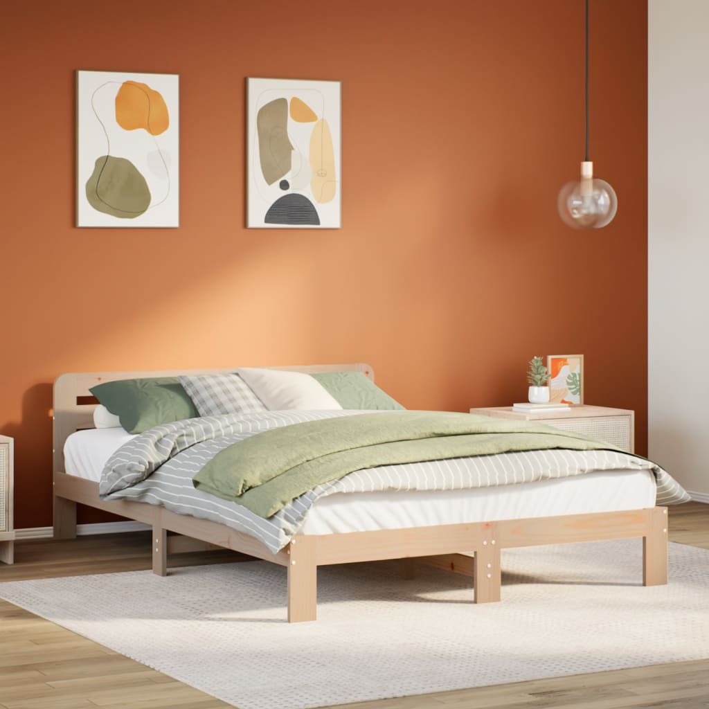 Bed Frame without Mattress Solid Wood Pine Length 200 cm Natural 150 cm