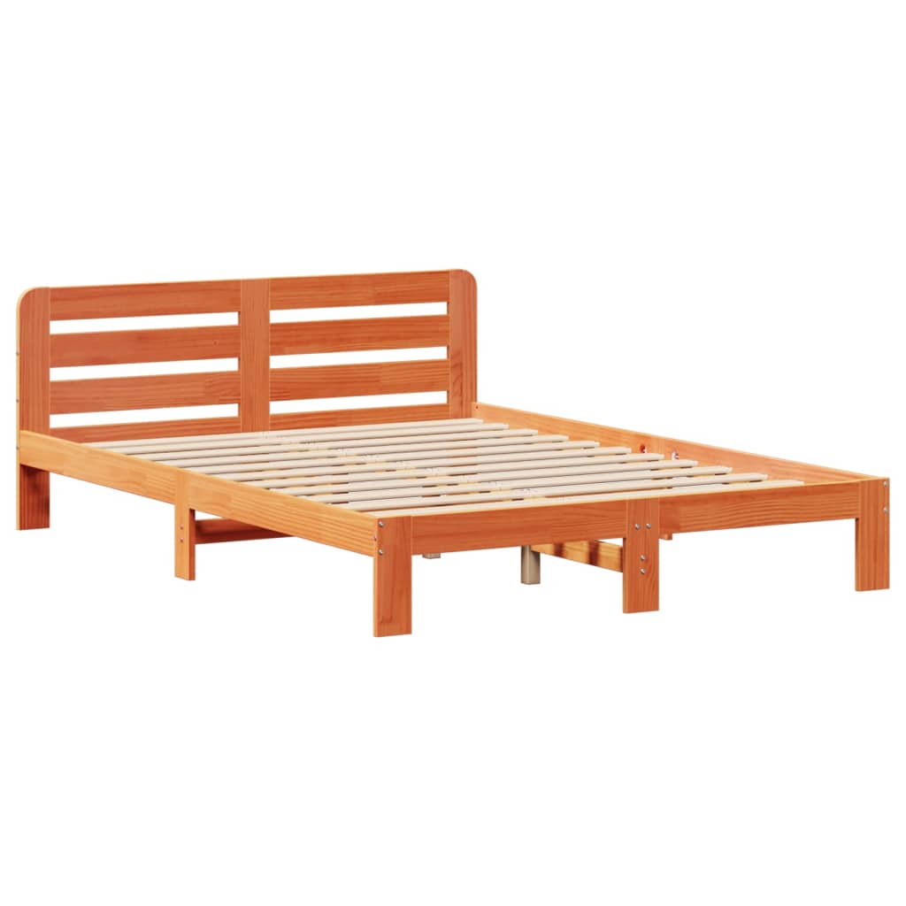 Bed Frame without Mattress Solid Wood Pine Length 190 cm Wax brown 135 cm