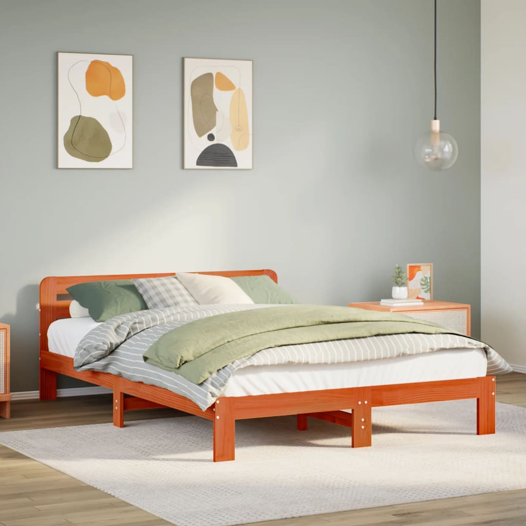 Bed Frame without Mattress Solid Wood Pine Length 190 cm Wax brown 140 cm