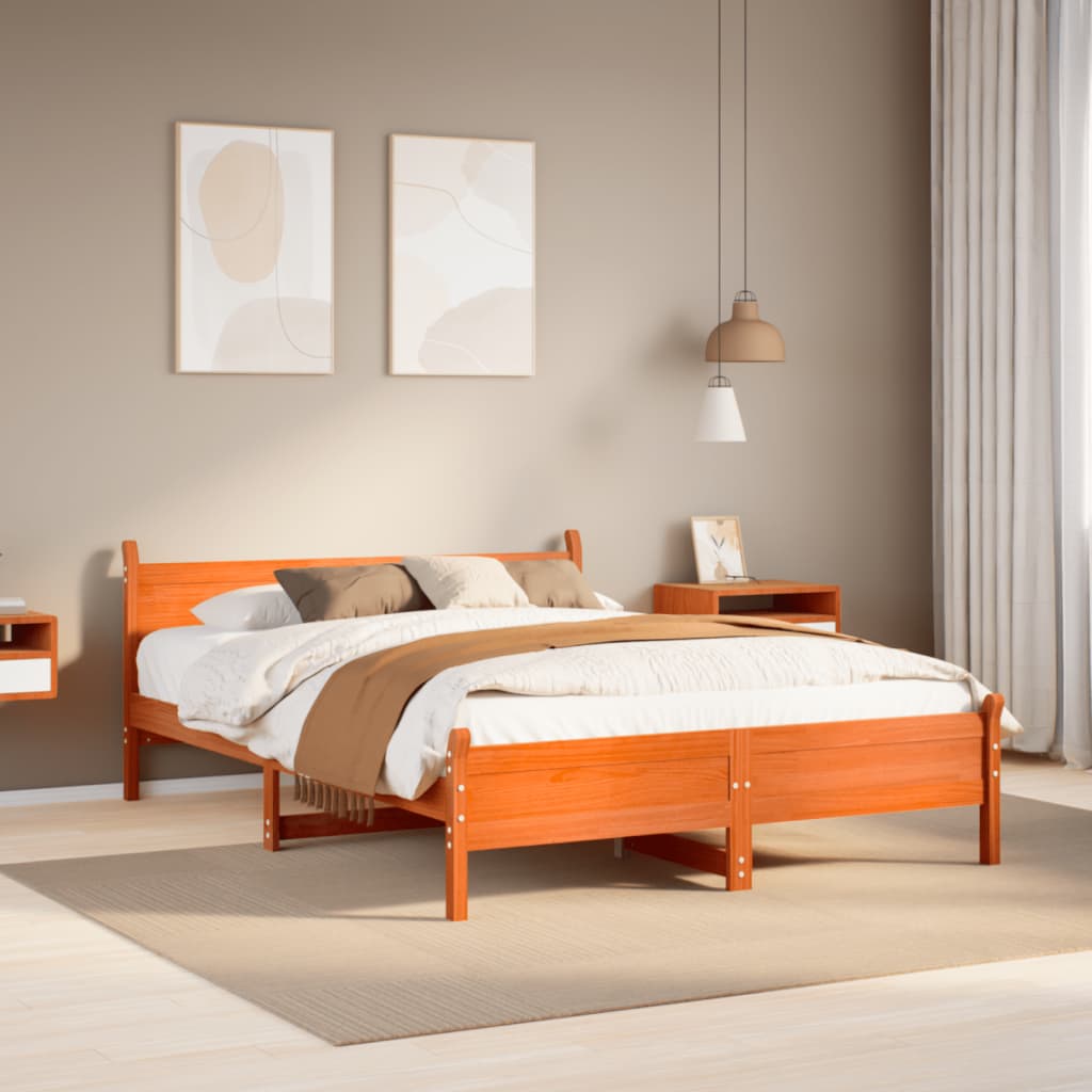 Bed Frame without Mattress Solid Wood Pine Length 200 cm Wax Brown 160 cm