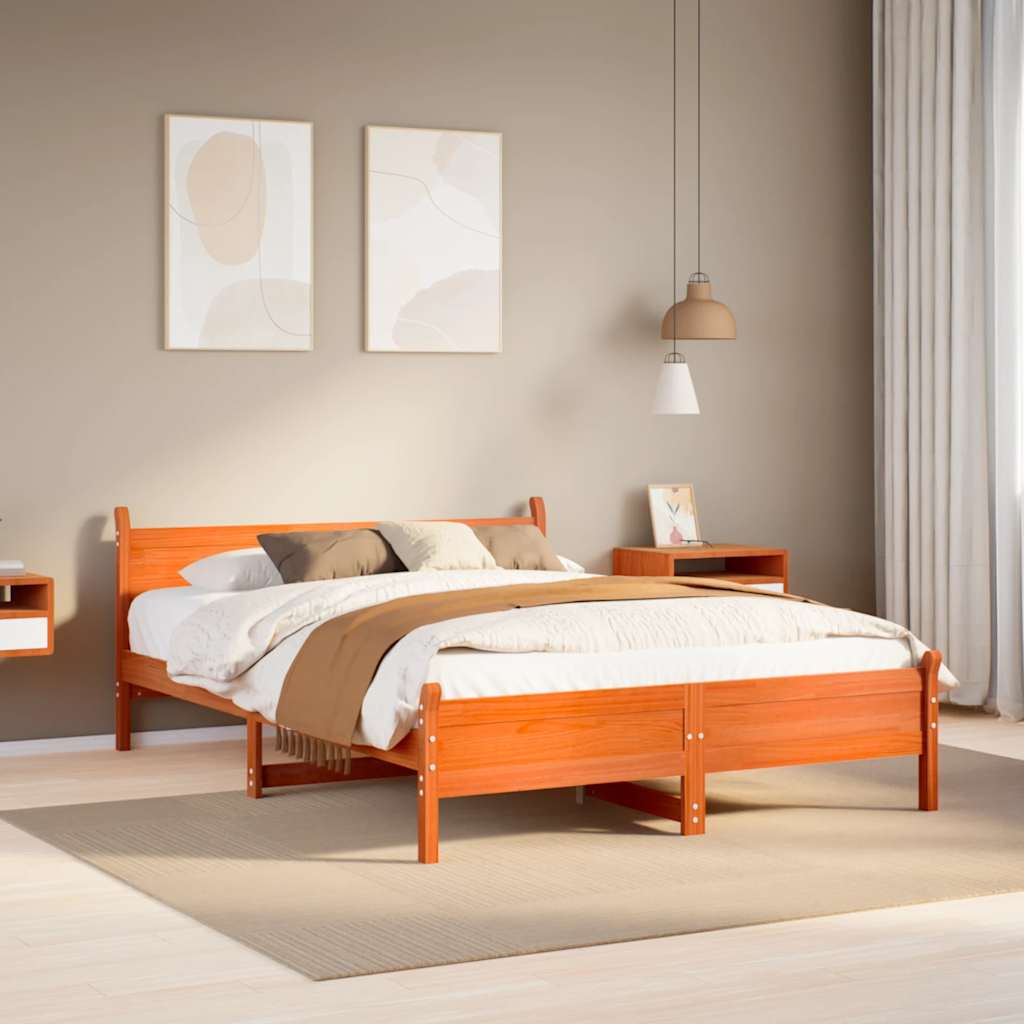 Bed Frame without Mattress Solid Wood Pine Length 200 cm Wax Brown 150 cm