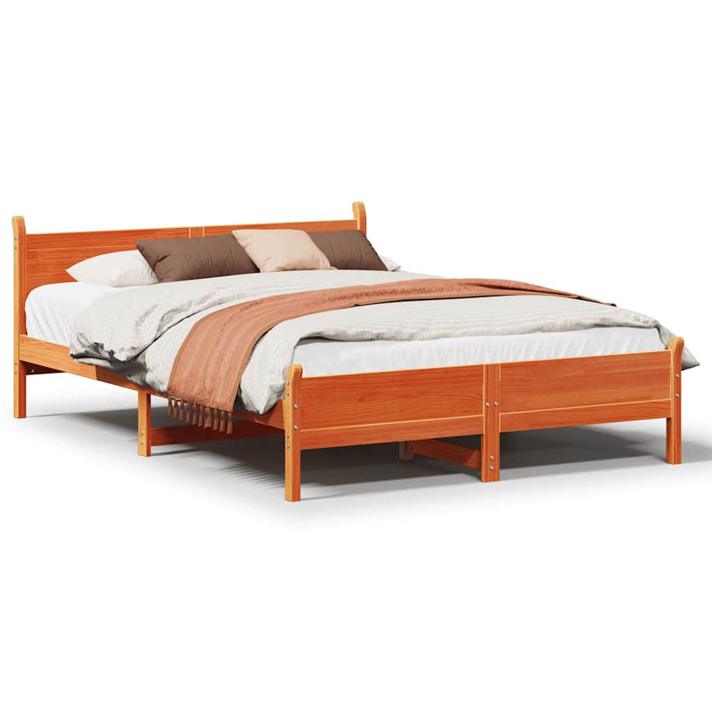 Bed Frame without Mattress Solid Wood Pine Length 200 cm Wax Brown 120 cm