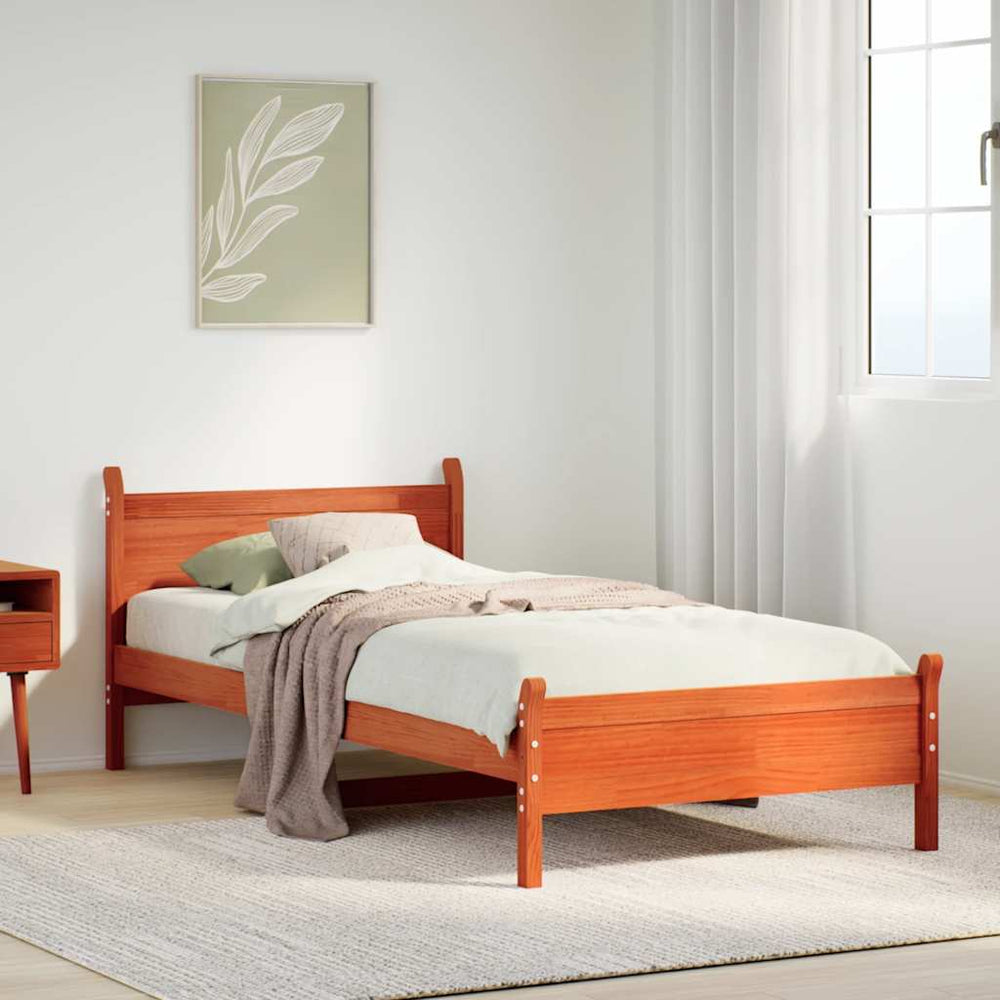 vidaXL Bed Frame without Mattress Solid Wood Pine Length 200 cm Wax Brown
