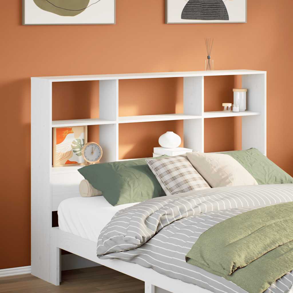 Headboard with Storage Solid Wood Pine White 160 cm