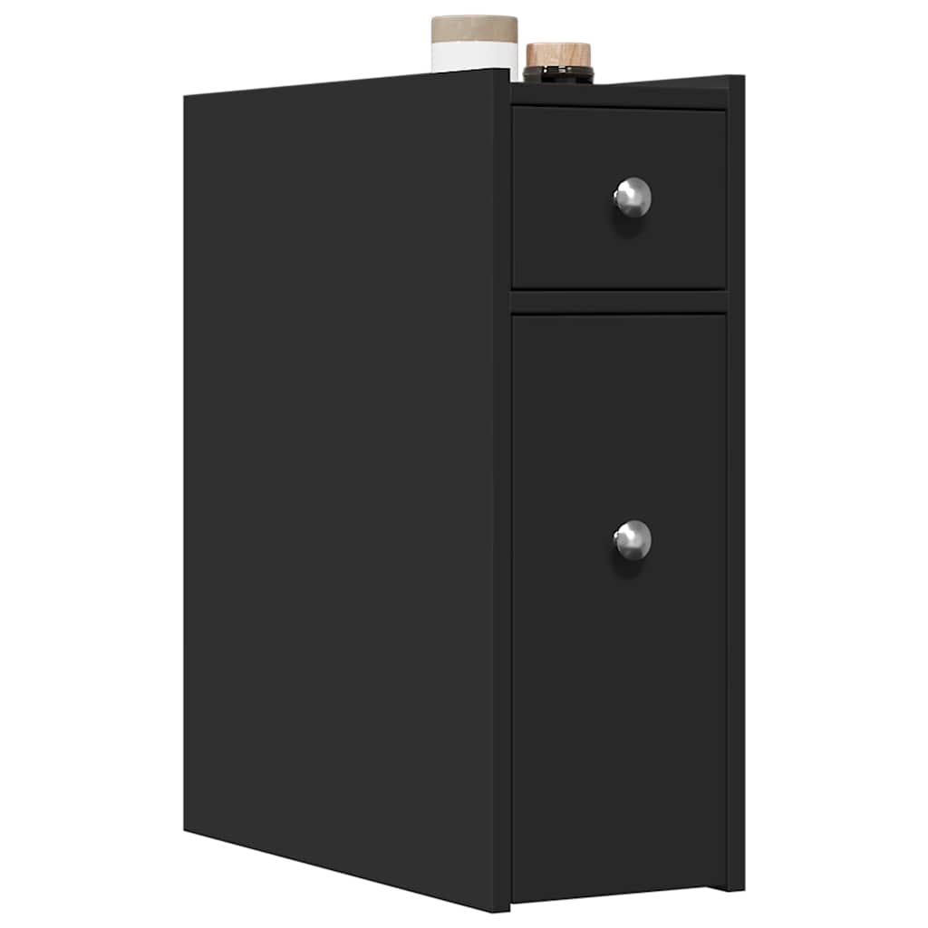 Narrow Bathroom Cupboard with Wheels Engineered Wood Black