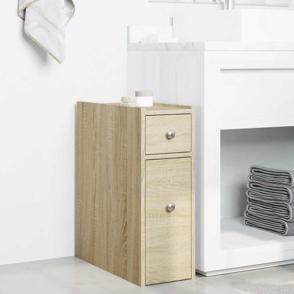 Narrow Bathroom Cupboard with Wheels Engineered Wood Sonoma oak