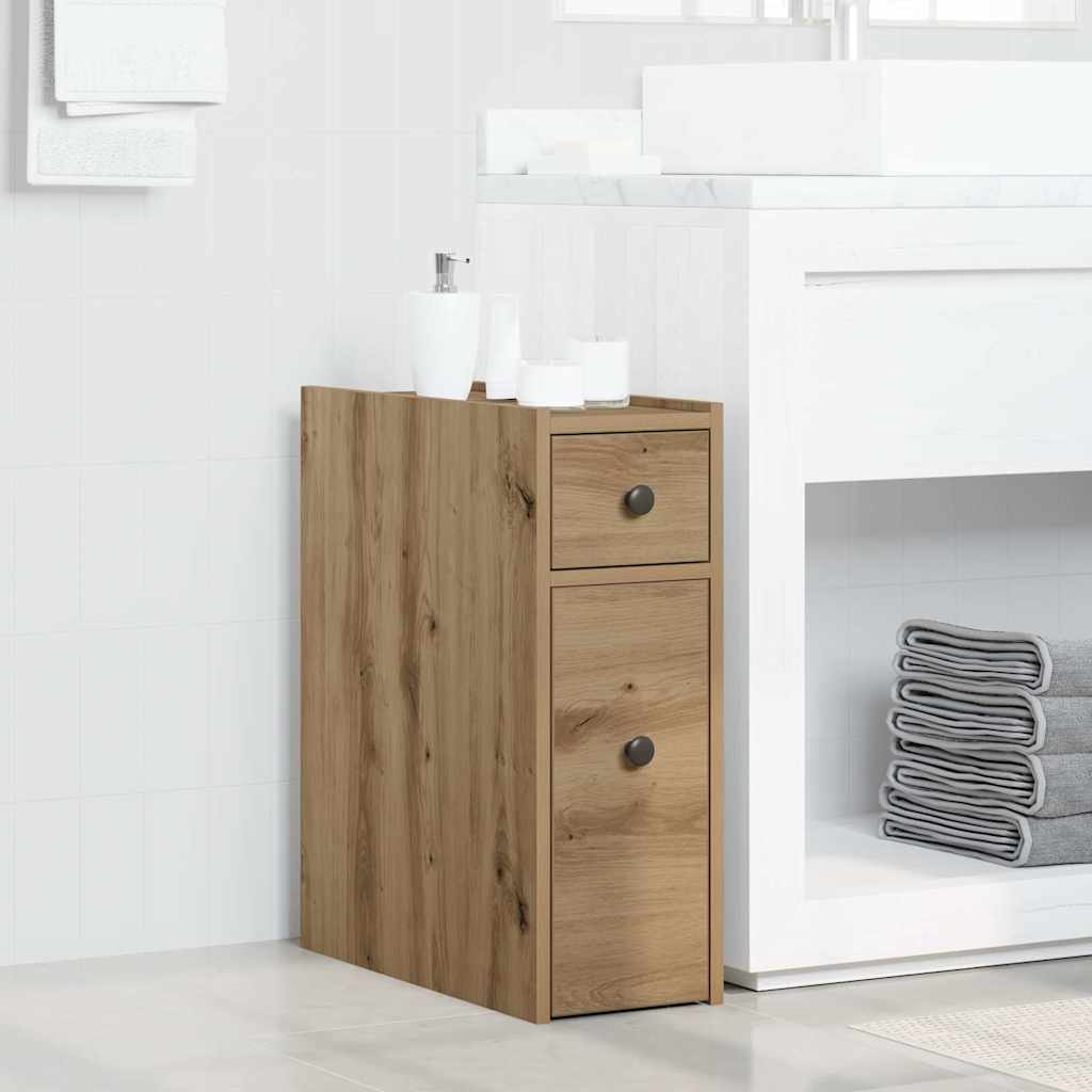 Narrow Bathroom Cupboard with Wheels Engineered Wood Artisian oak
