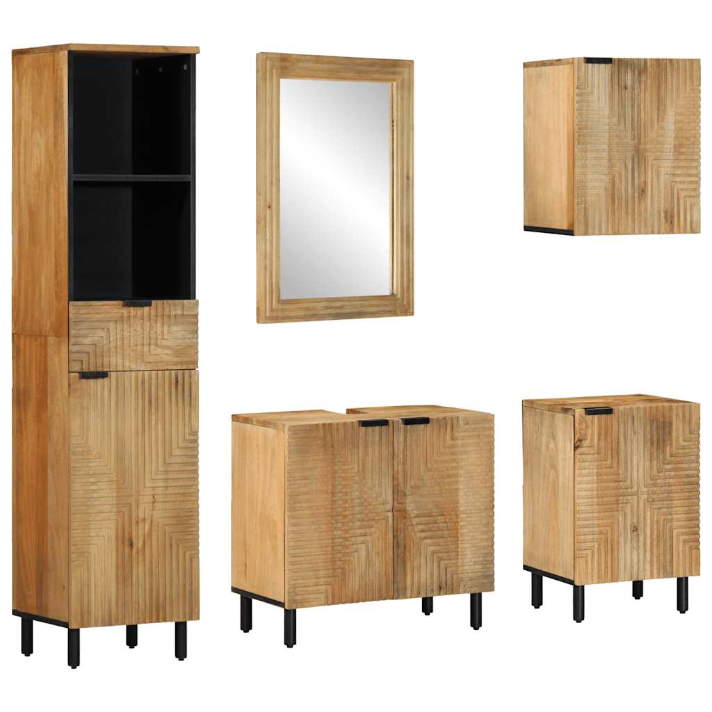 vidaXL 5 Piece Bathroom Furniture Set Brown Solid Wood Mango 1