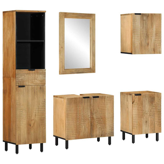 vidaXL 5 Piece Bathroom Furniture Set Brown Solid Wood Mango 1