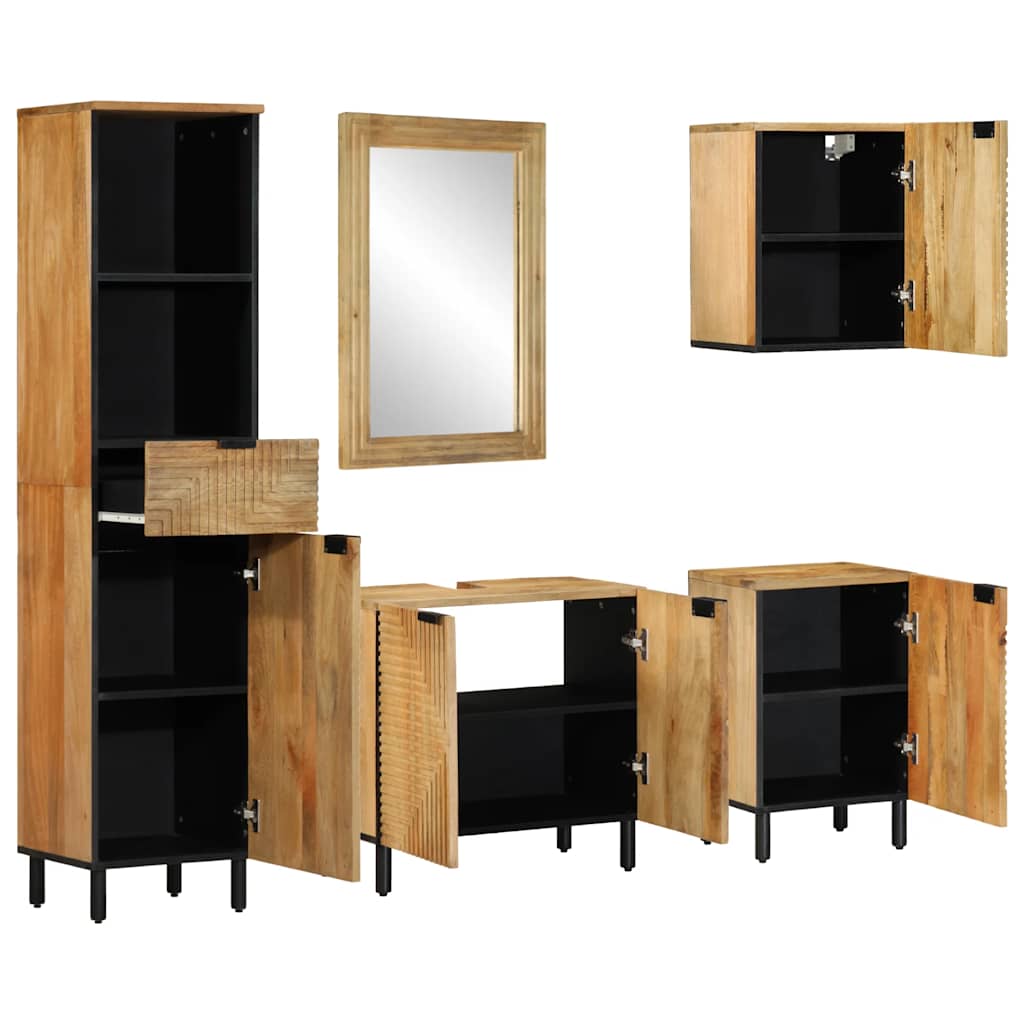 vidaXL 5 Piece Bathroom Furniture Set Brown Solid Wood Mango 2