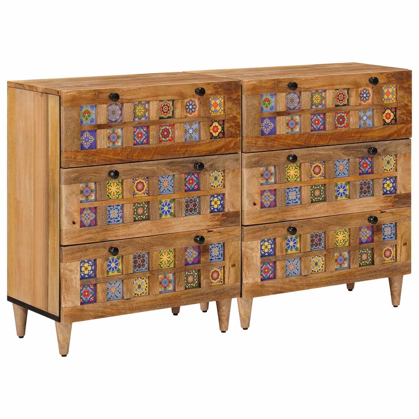 vidaXL Sideboard 2 pcs 60 x 33 x 75 cm Solid Mango Wood Natural 1