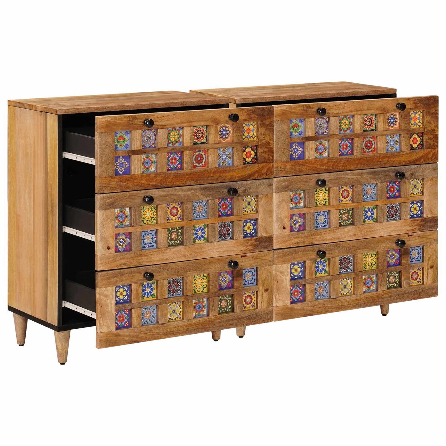 vidaXL Sideboard 2 pcs 60 x 33 x 75 cm Solid Mango Wood Natural 2