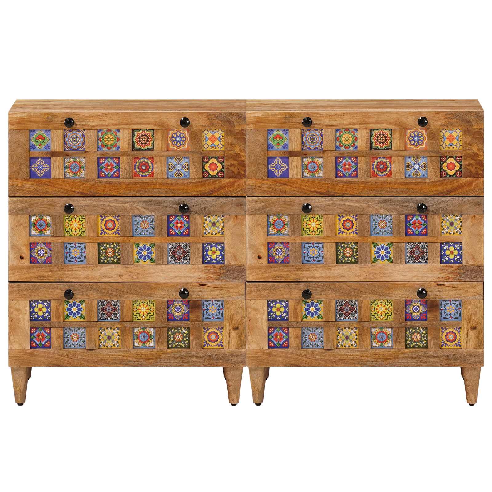 vidaXL Sideboard 2 pcs 60 x 33 x 75 cm Solid Mango Wood Natural 4