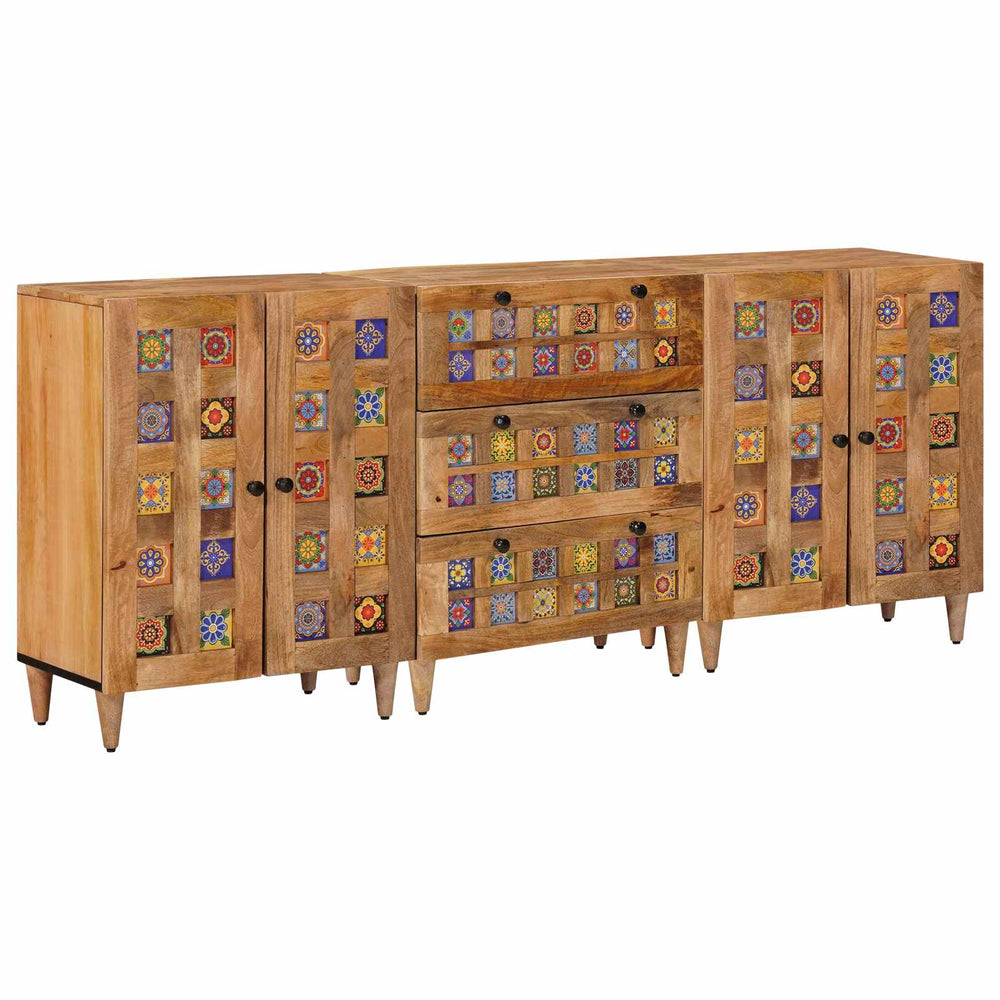 vidaXL Sideboard 3 pcs 60 x 33.5 x 75 cm Solid Mango Wood Natural