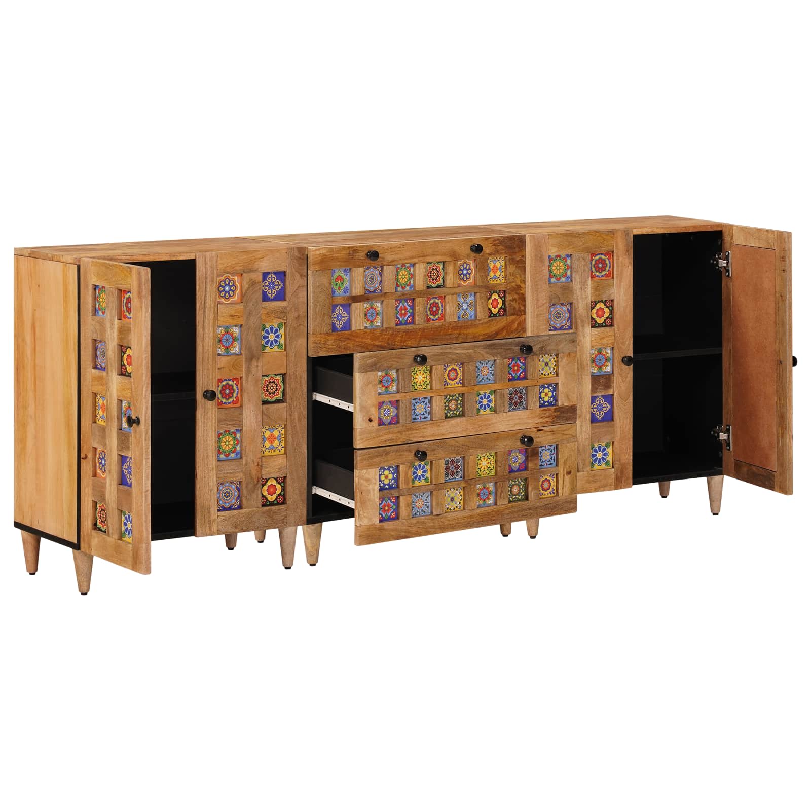 vidaXL Sideboard 3 pcs 60 x 33.5 x 75 cm Solid Mango Wood Natural 2