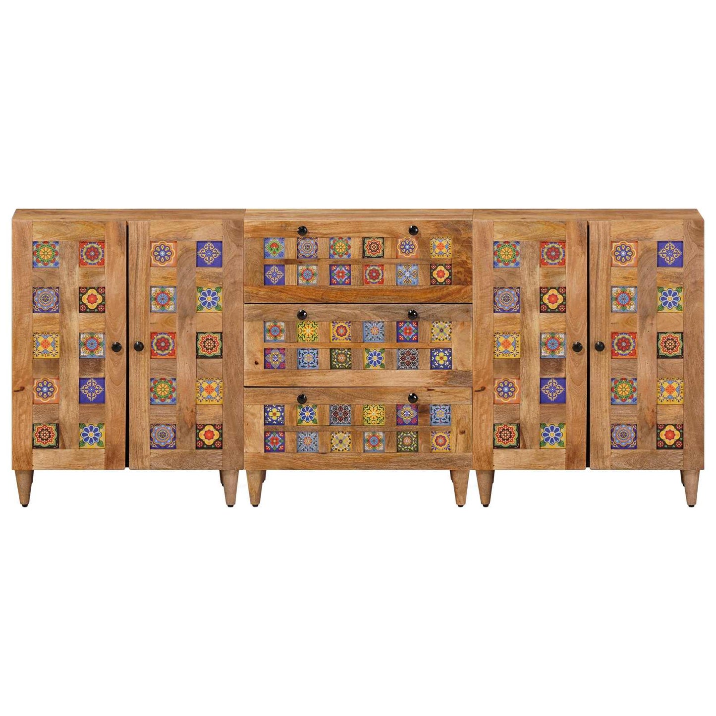 vidaXL Sideboard 3 pcs 60 x 33.5 x 75 cm Solid Mango Wood Natural 5