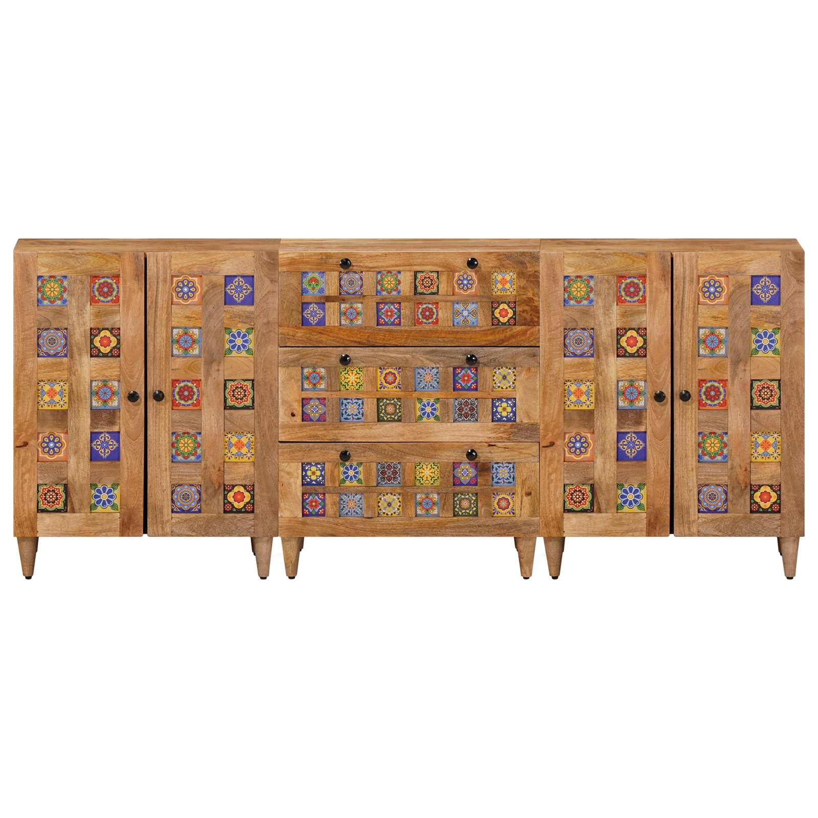 vidaXL Sideboard 3 pcs 60 x 33.5 x 75 cm Solid Mango Wood Natural 5
