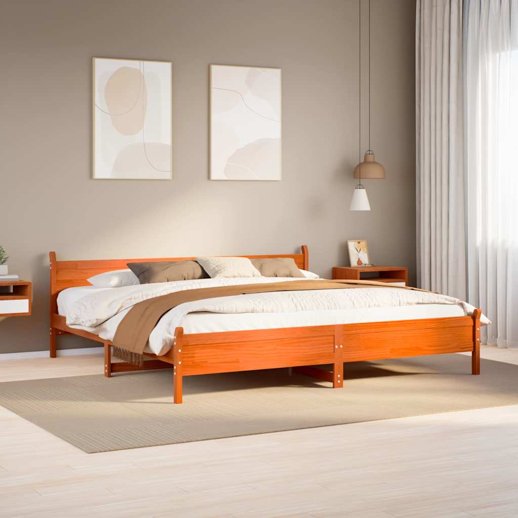 Bed Frame without Mattress Solid Wood Pine Length 200 cm Wax Brown 200 cm