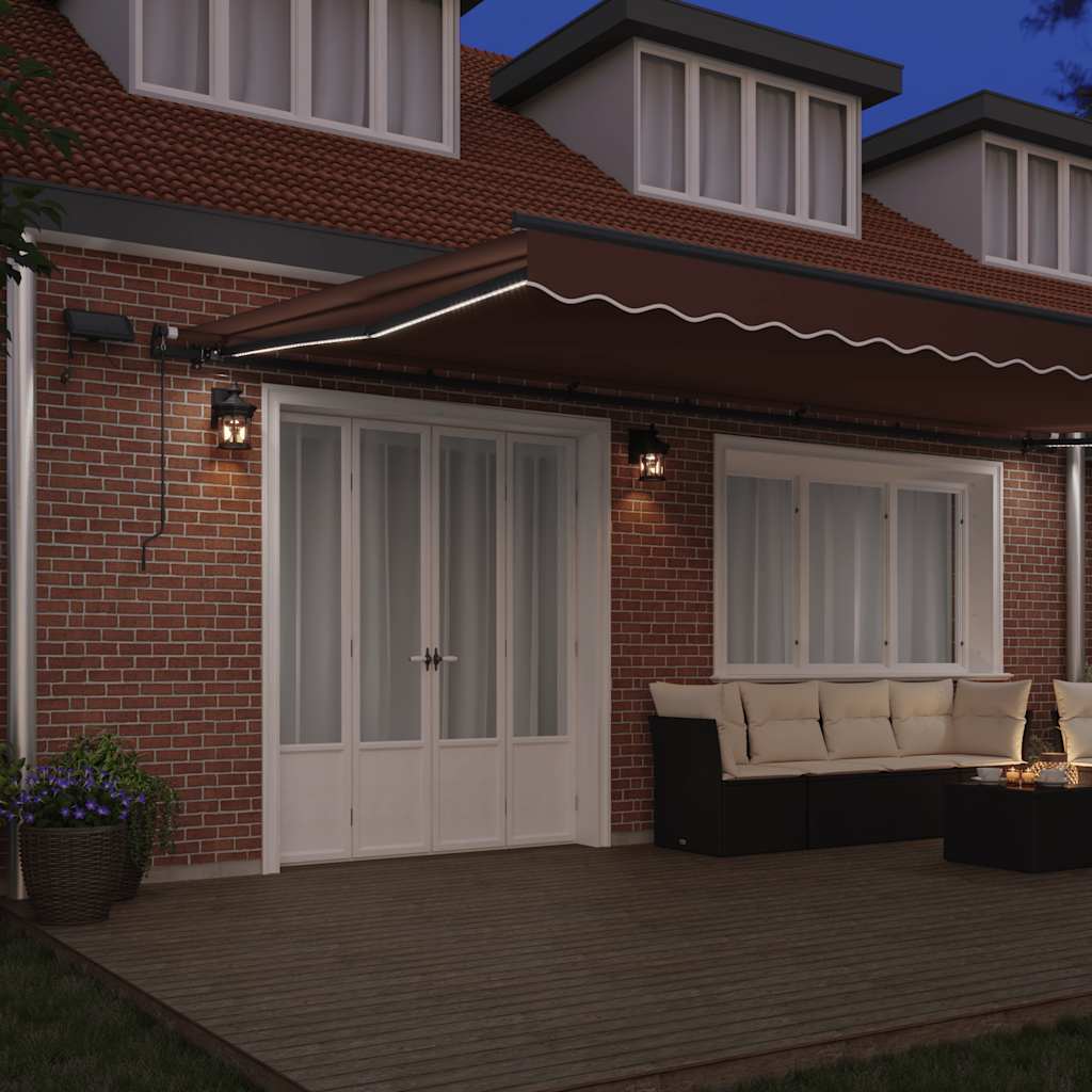 vidaXL Manual Retractable Awning with LEDs Brown 600x300 cm 3