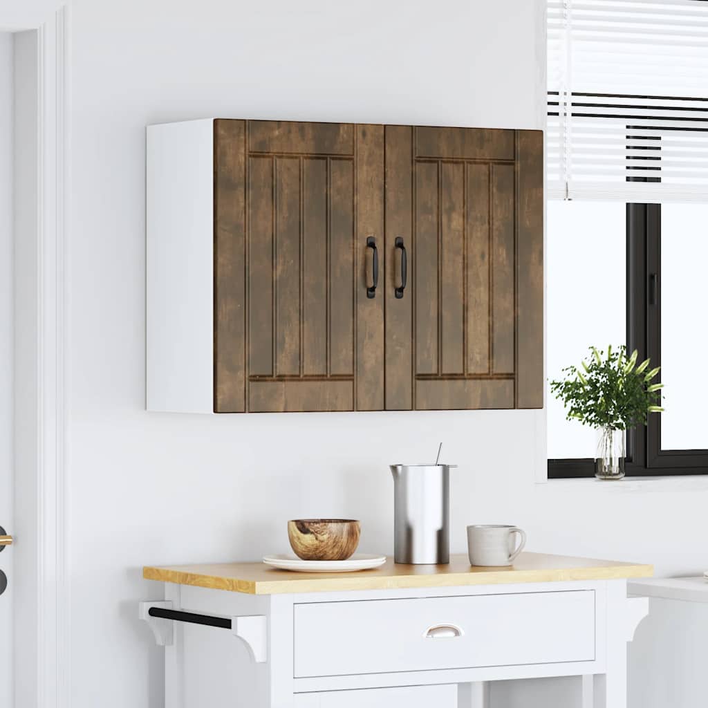 Kitchen Wall Cabinet "Lucca" Engineered Wood Smoked Oak 1x wall cabinet (2 doors) 80 cm wide 60 cm high