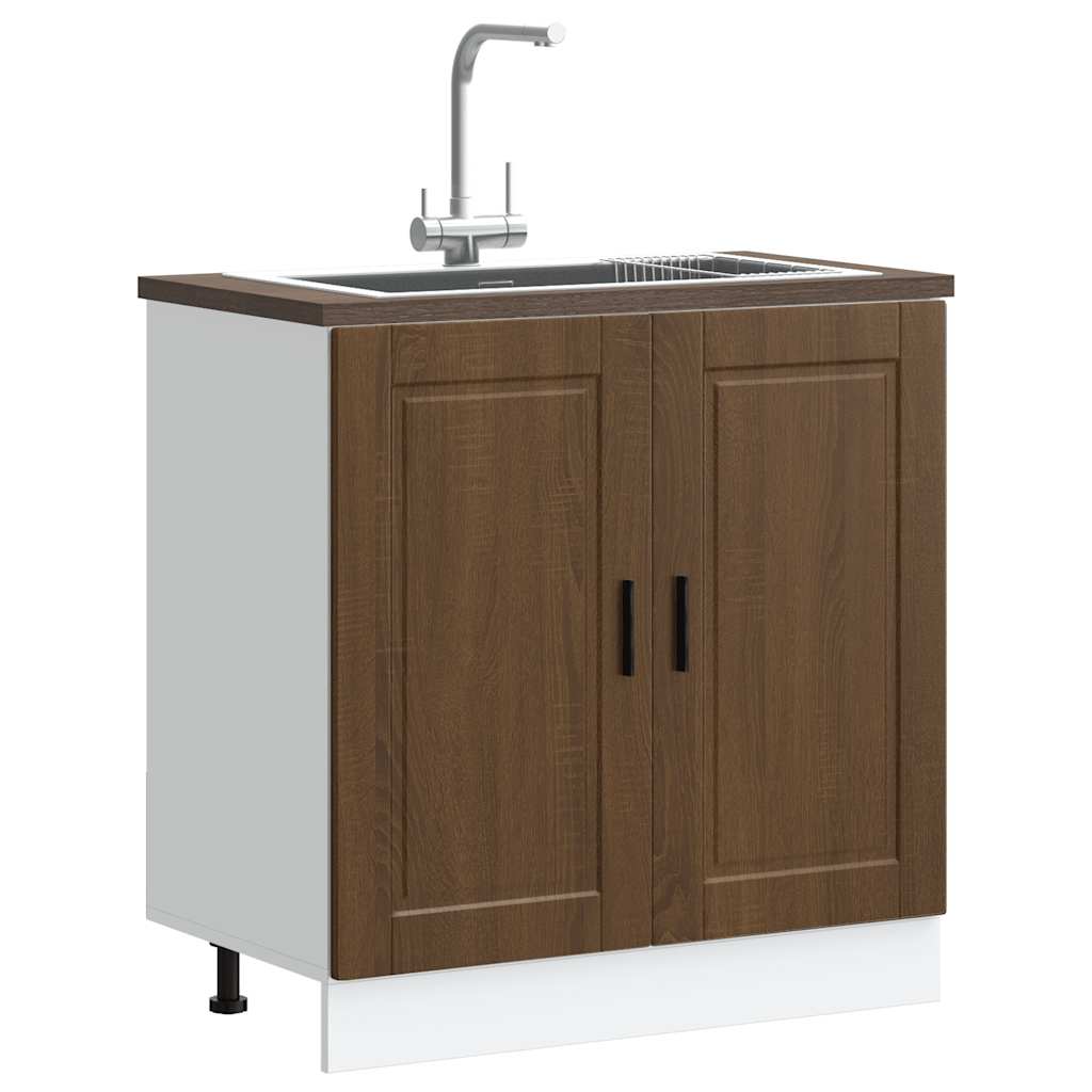 Kitchen Base Cabinet "Porto" Engineered Wood Brown Oak 1x bottom cabinet (2 doors) 80 cm wide 81.5 cm high