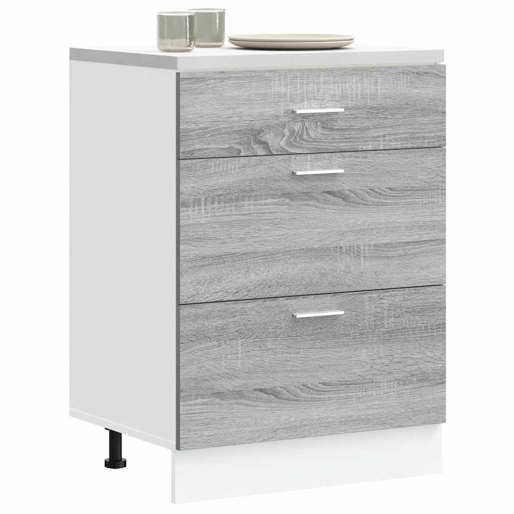 Kitchen Base Cabinet "Lyon" Engineered Wood Grey Sonoma 1x bottom cabinet (3 drawers) 60 cm