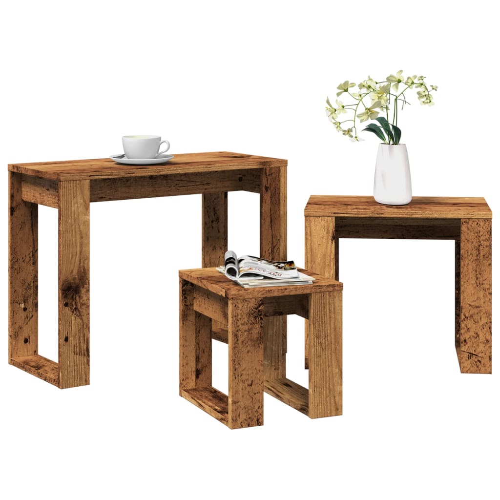 Nesting Tables 3 pcs Engineered Wood Old wood