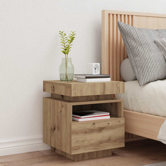 Bedside Cabinet with LED Lights 40x39x48,5 cm Artisan oak 1