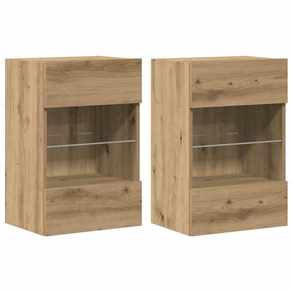 Wall Cabinets with LED for TV 40x30x60.5 cm 2 pcs Artisan oak