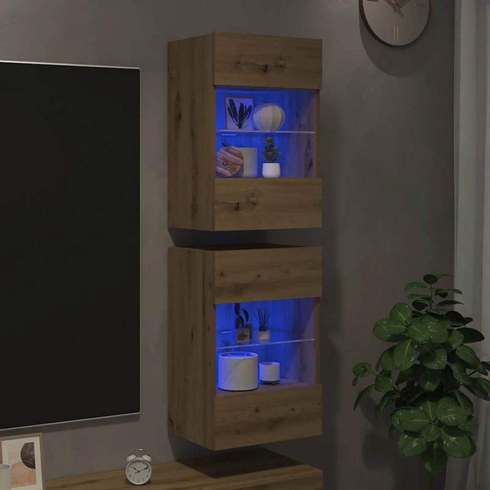 vidaXL Wall Cabinets with LED for TV 40x30x60.5 cm 2 pcs