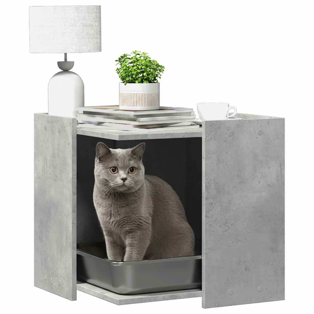 Cat Litter Box Enclosure Engineered Wood Concrete grey