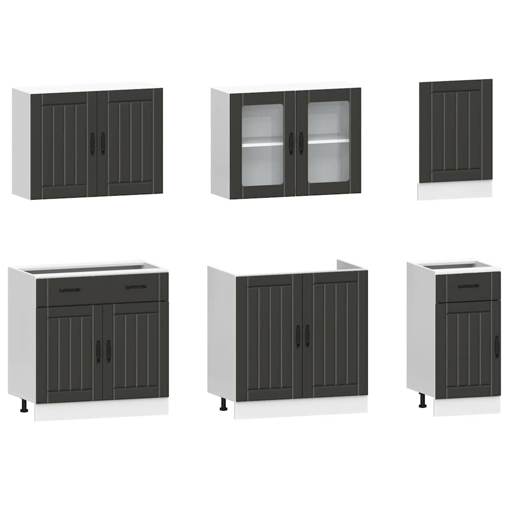 vidaXL 7 Piece Kitchen Cabinet Set Kalmar Black Engineered Wood 4