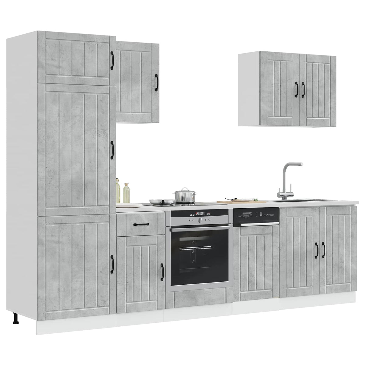 7 Piece Kitchen Cabinet Set "Lucca" Engineered Wood Concrete grey