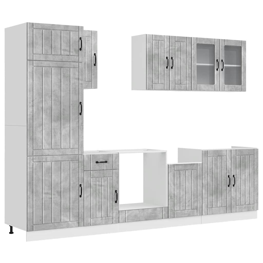 8 Piece Kitchen Cabinet Set "Lucca" Engineered Wood Concrete grey