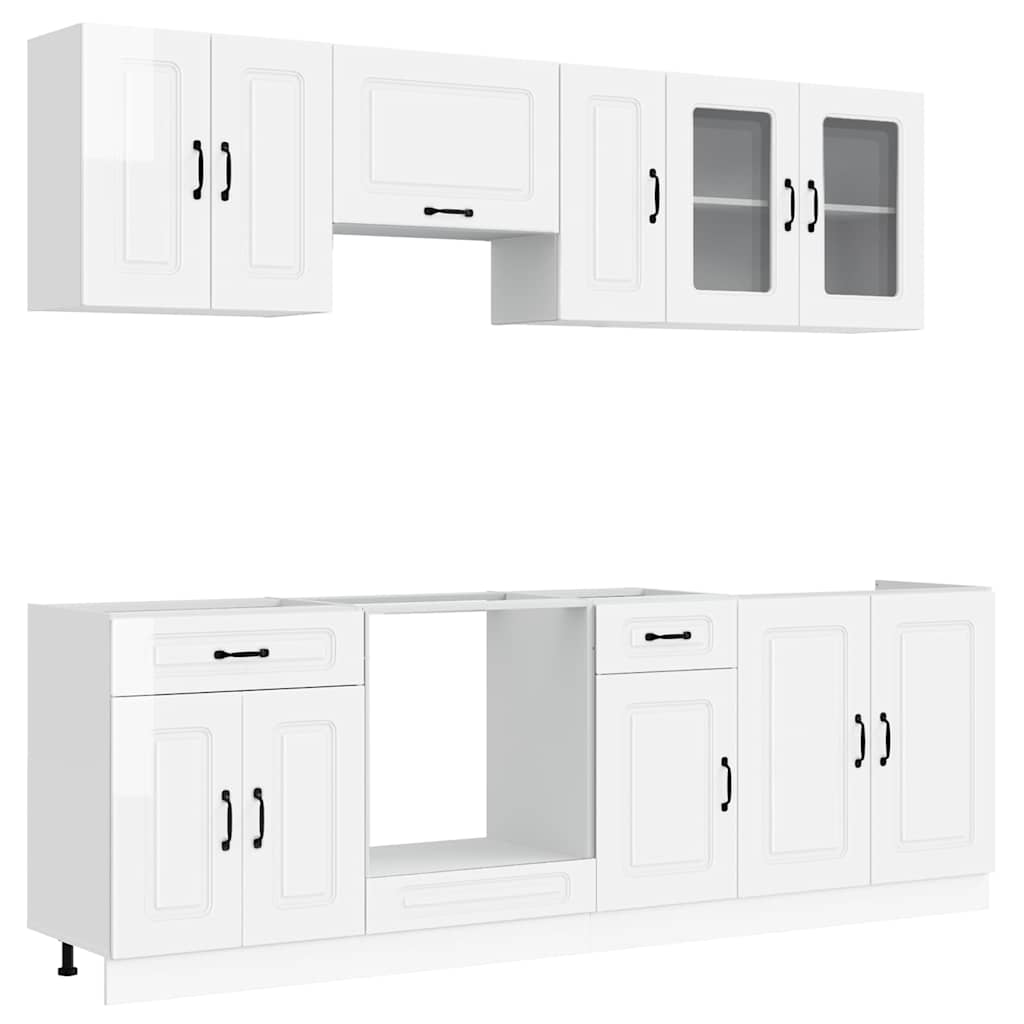 vidaXL 8 Piece Kitchen Cabinet Set "Kalmar" High Gloss White Engineered Wood 2