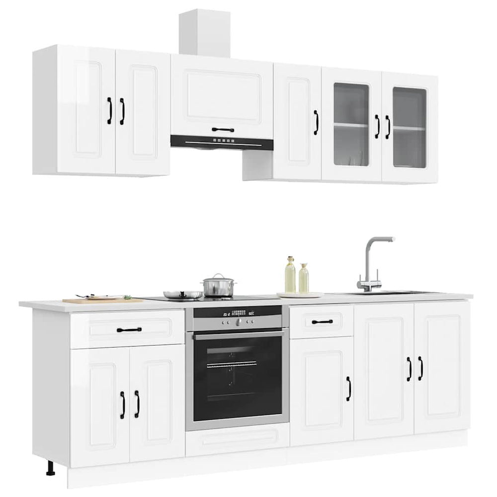 vidaXL 8 Piece Kitchen Cabinet Set "Kalmar" High Gloss White Engineered Wood