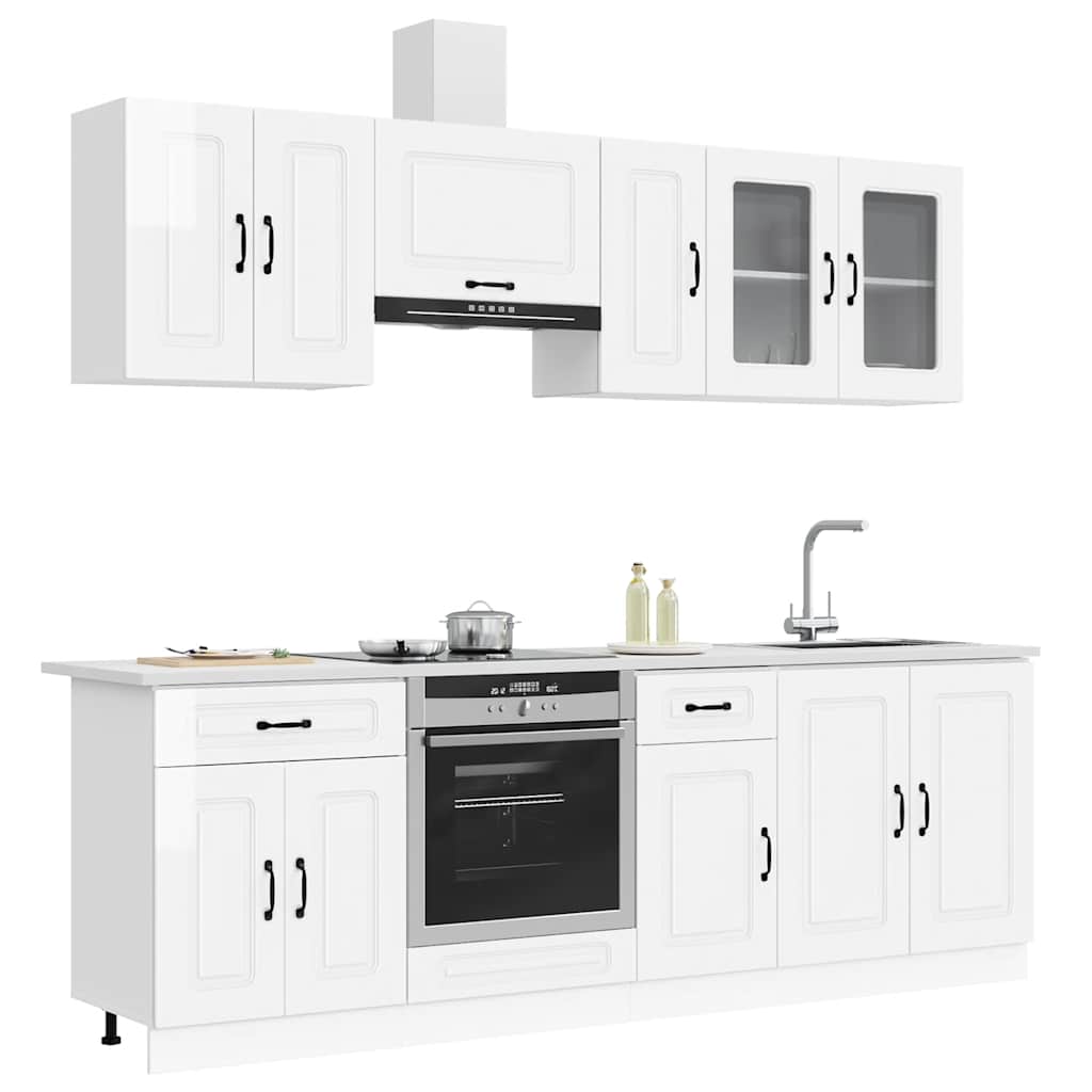 vidaXL 8 Piece Kitchen Cabinet Set "Kalmar" High Gloss White Engineered Wood 1