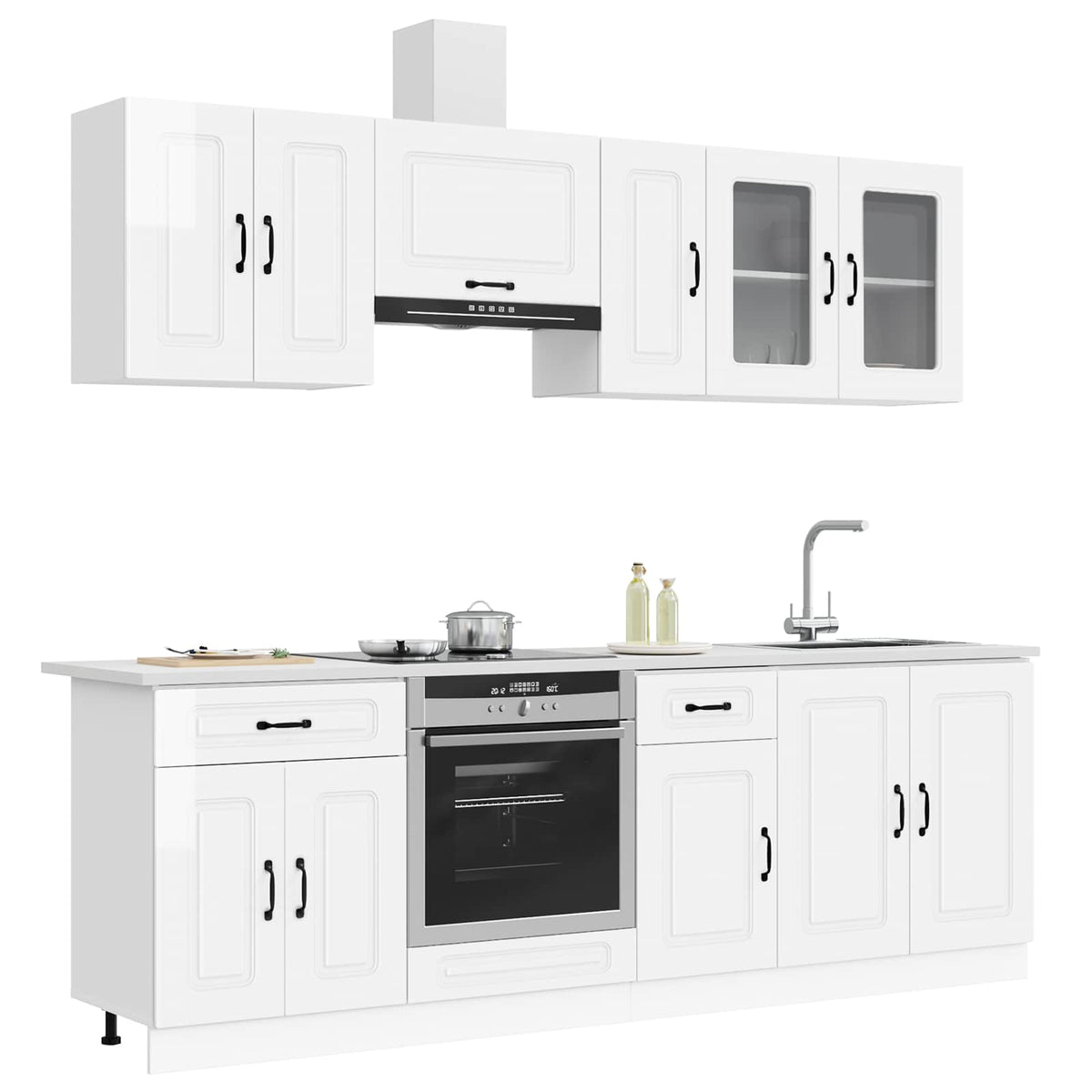 8 Piece Kitchen Cabinet Set "Kalmar" Engineered Wood High gloss white