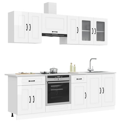 8 Piece Kitchen Cabinet Set "Kalmar" Engineered Wood High gloss white