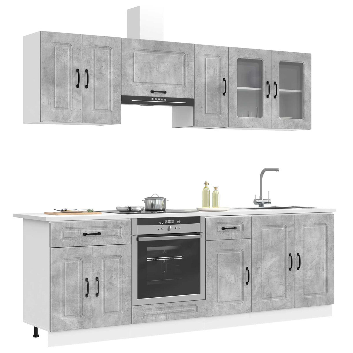8 Piece Kitchen Cabinet Set "Kalmar" Engineered Wood Concrete grey