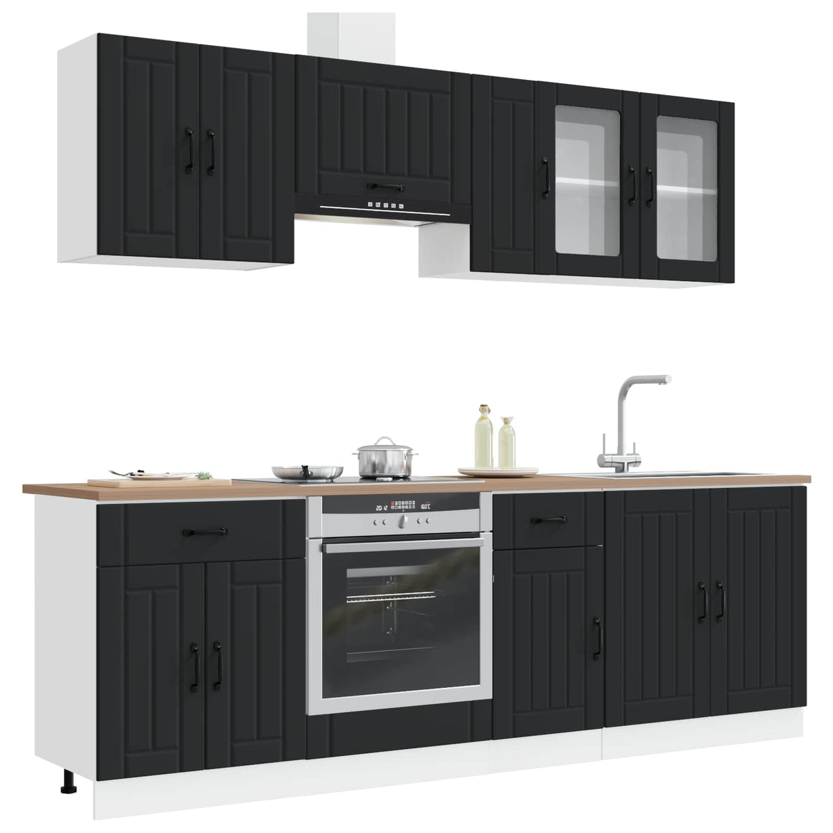 8 Piece Kitchen Cabinet Set "Kalmar" Engineered Wood Black