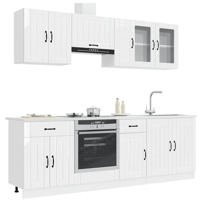 8 Piece Kitchen Cabinet Set "Kalmar" Engineered Wood High gloss white