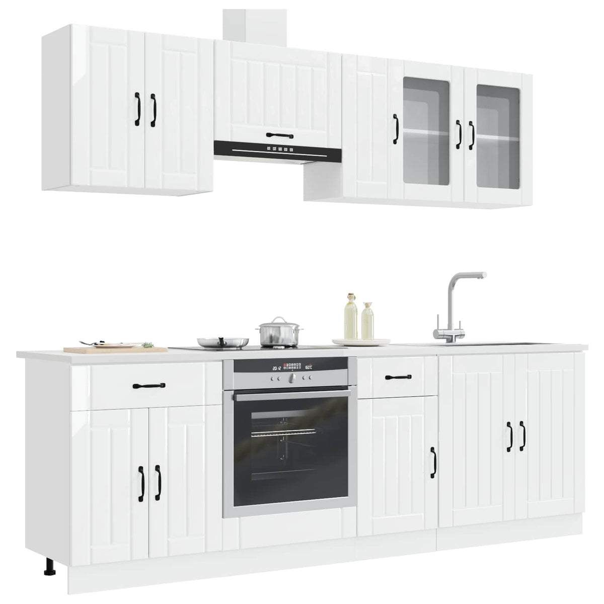 8 Piece Kitchen Cabinet Set "Kalmar" Engineered Wood High gloss white