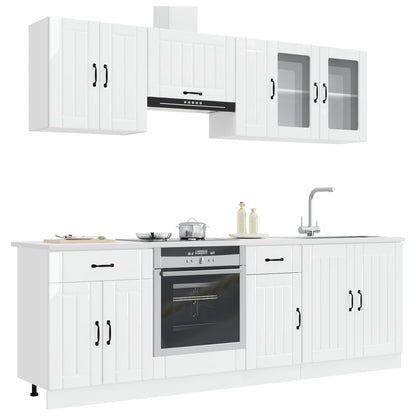 8 Piece Kitchen Cabinet Set "Kalmar" Engineered Wood High gloss white