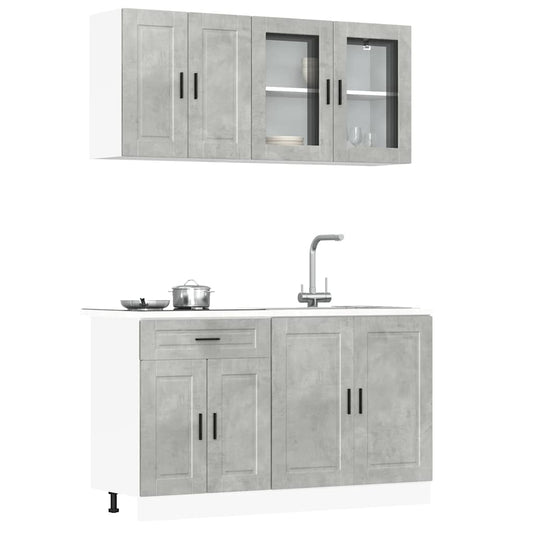 4 Piece Kitchen Cabinet Set "Porto" Engineered Wood Concrete grey